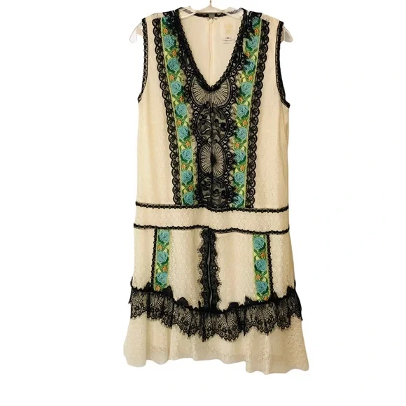 Anna Sui Embroidered Lace Eyelash Embellished Dress Size 8 - Picture 5 of 15
